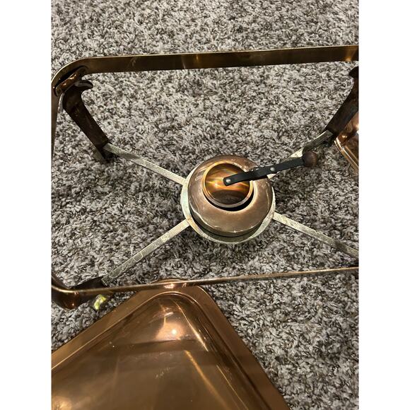 Vtg Chafing Dish Copper Full Pan Tray Rectangle Party Catering 9 X 13 Stainless - Picture 3 of 16